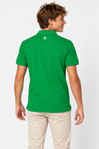 Polo golf vert coton garçon, vue dos avec motif au col