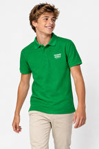 Polo golf vert coton garçon, col boutonné et logo poitrine