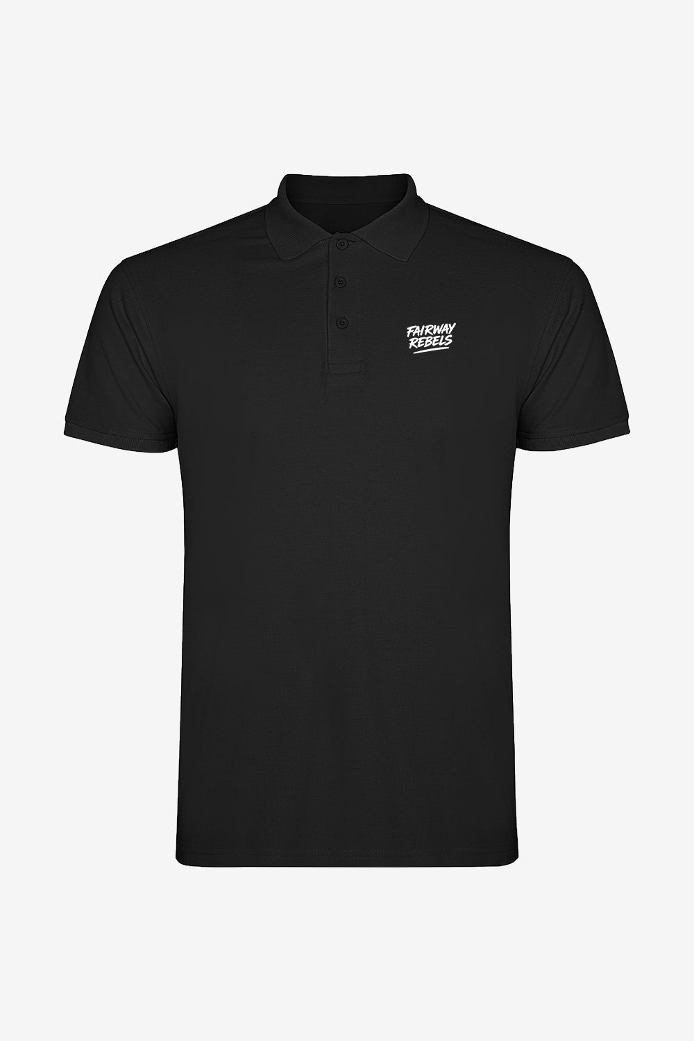 Polo garçon noir en coton, col polo, boutonnière et logo discret sur la poitrine.