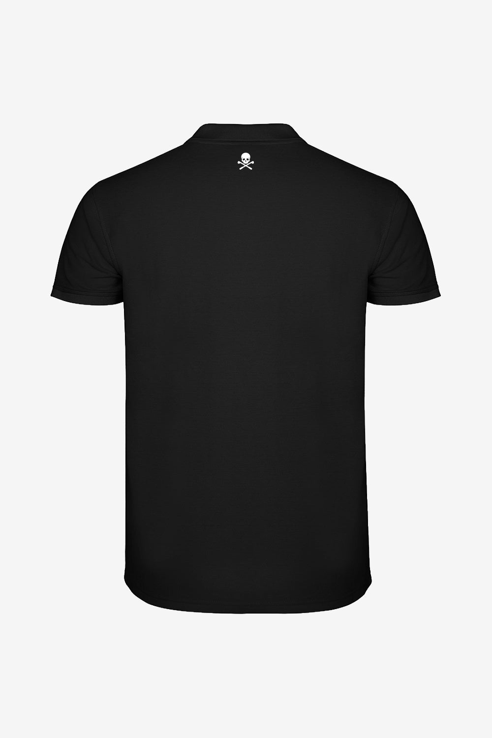 Polo garçon en coton noir, col et patte boutonnée, petit logo sur la poitrine.