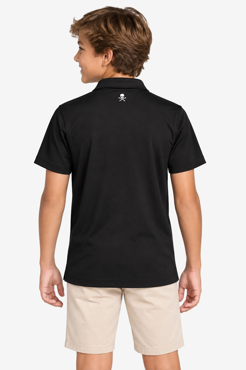 Polo technique garçon noir dos avec petit logo brodé