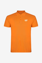 Polo de golf garçon orange en coton, face, logo poitrine et patte boutonnée