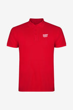 Polo en coton rouge pour garçon, manches courtes, écusson poitrine sur le côté.