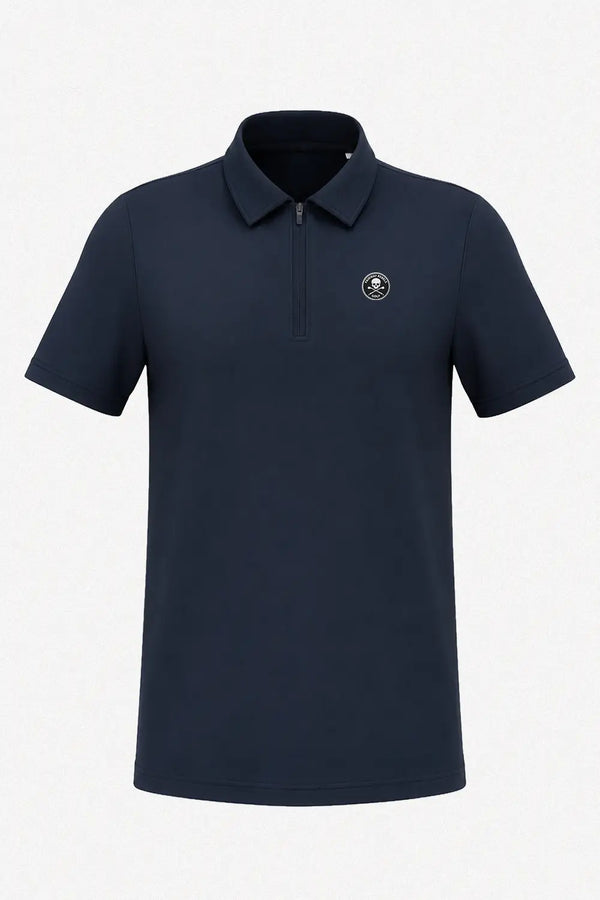 Polo manches courtes bleu marine homme à fermeture 1/4 zip et col classique
