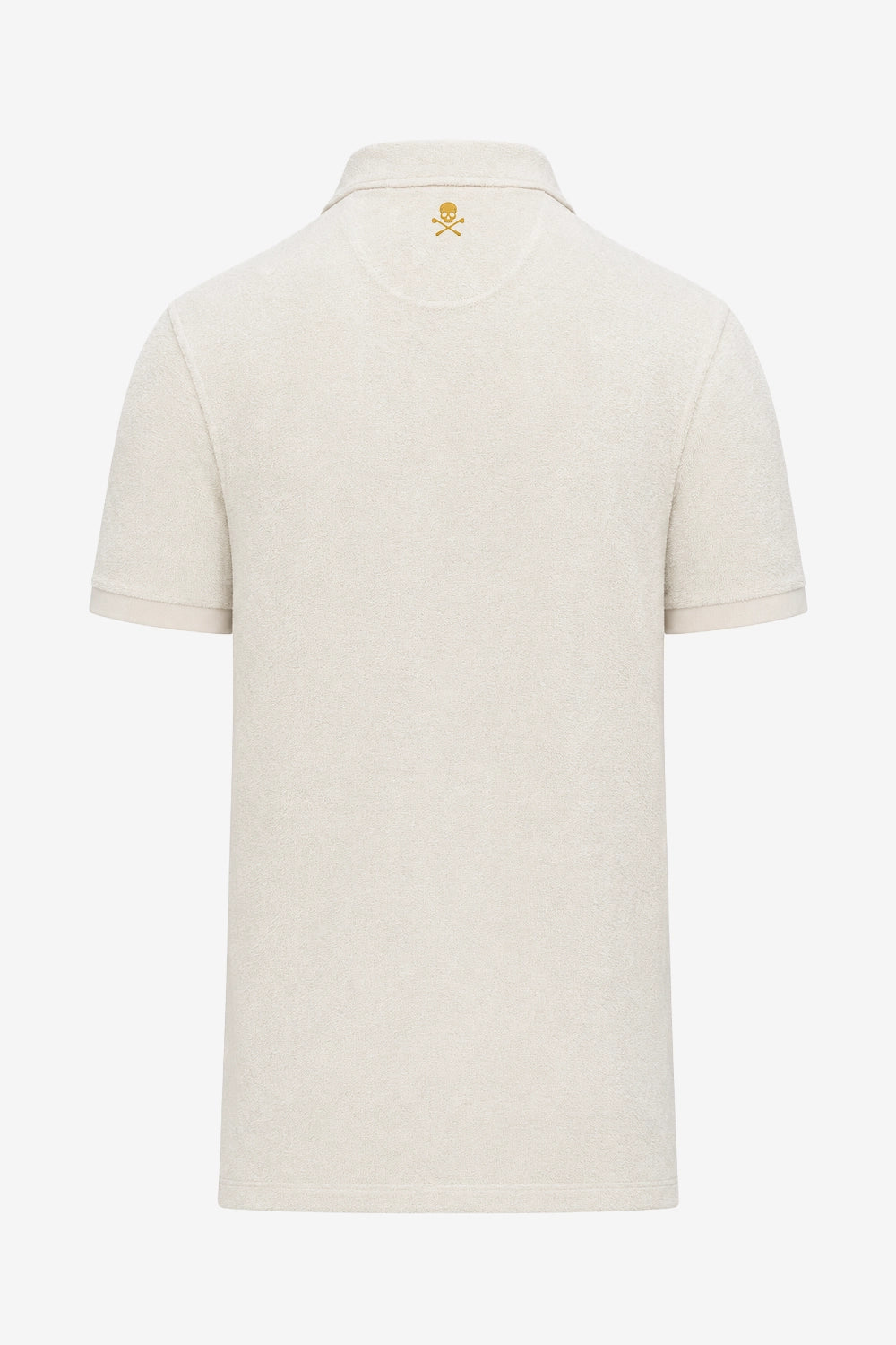 Polo de golf pour homme beige clair, dos avec broderie au col, manches courtes.