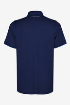 Polo de golf homme gaufré stretch bleu marine, vue dos, col polo et logo discret