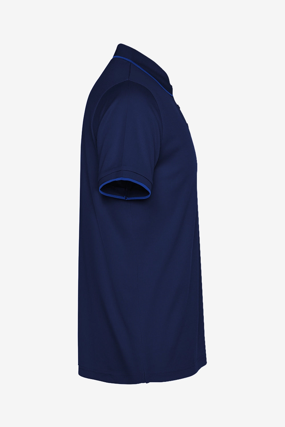 Polo homme bleu marine gaufré à col et patte boutonnée, manches courtes