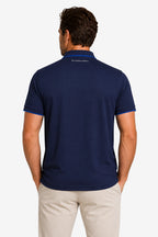 Polo bleu marine à liserés au col et manches courtes, vue dos