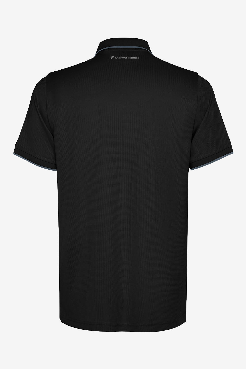 Polo de golf homme gaufré stretch noir, vue dos, col polo et coupe près du corps