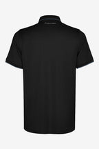 Polo de golf homme gaufré stretch noir, vue dos, col polo et coupe près du corps