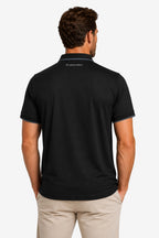 Polo de golf homme gaufré stretch noir, vue dos, col polo et ourlet manches