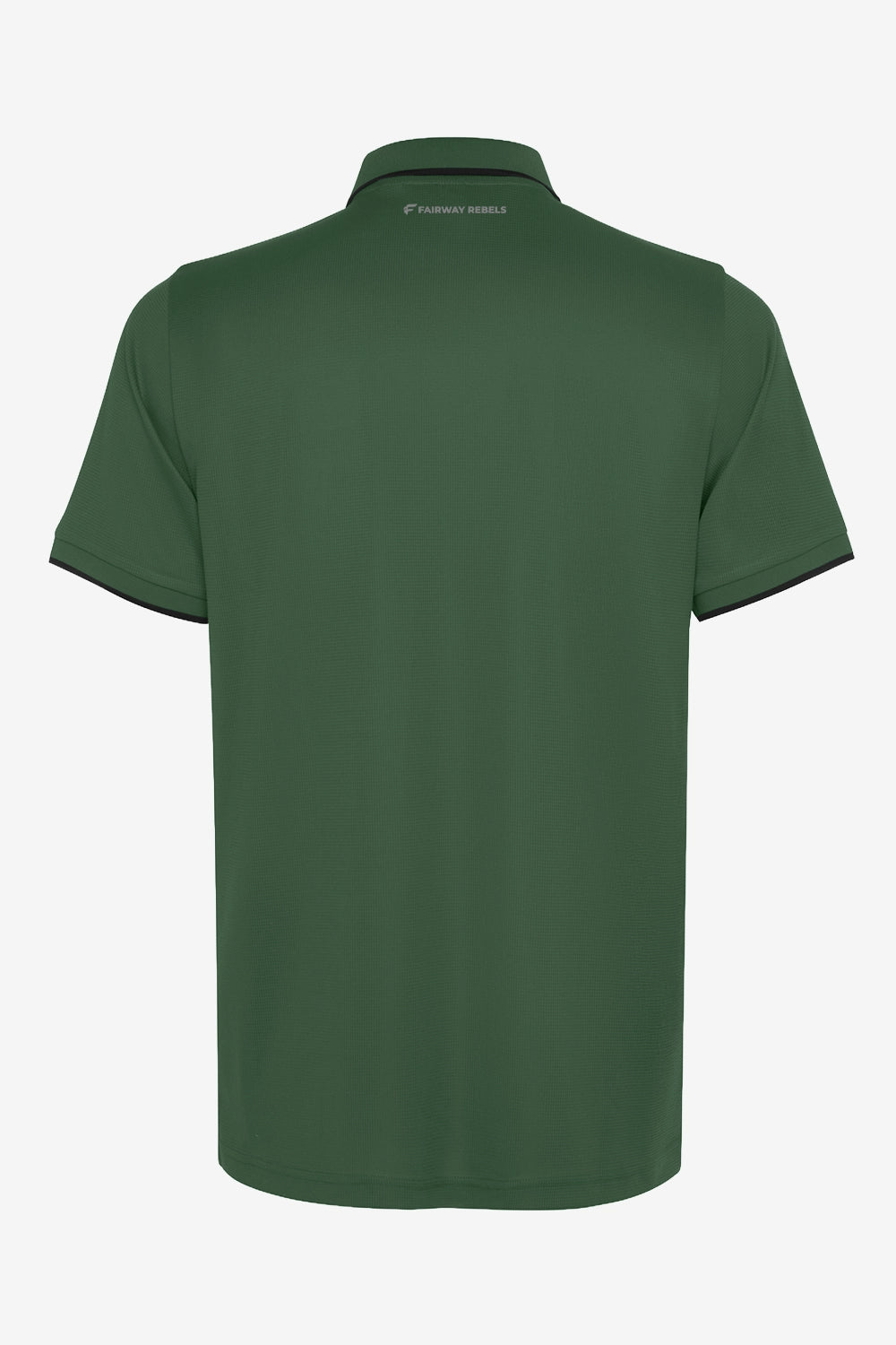 Polo homme vert, vue dos, col et liseré contrastés, manches courtes