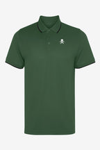 Polo homme vert gaufré, col boutonné, logo poitrine, manches courtes