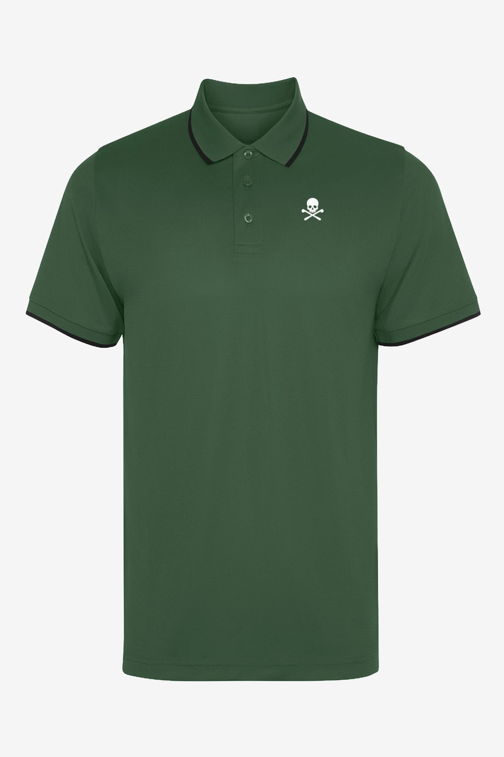 Polo homme vert gaufré, col boutonné, logo poitrine, manches courtes