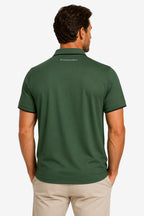 Polo homme vert gaufré, col boutonné, manches courtes, dos visible