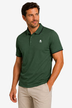 Polo homme vert stretch, col polo boutonné, logo poitrine, manches courtes