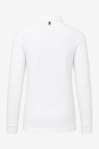 Polo de golf homme blanc manches longues, vue dos col et insigne tête de mort