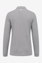 Polo homme gris chiné manches longues, dos avec étiquette au col