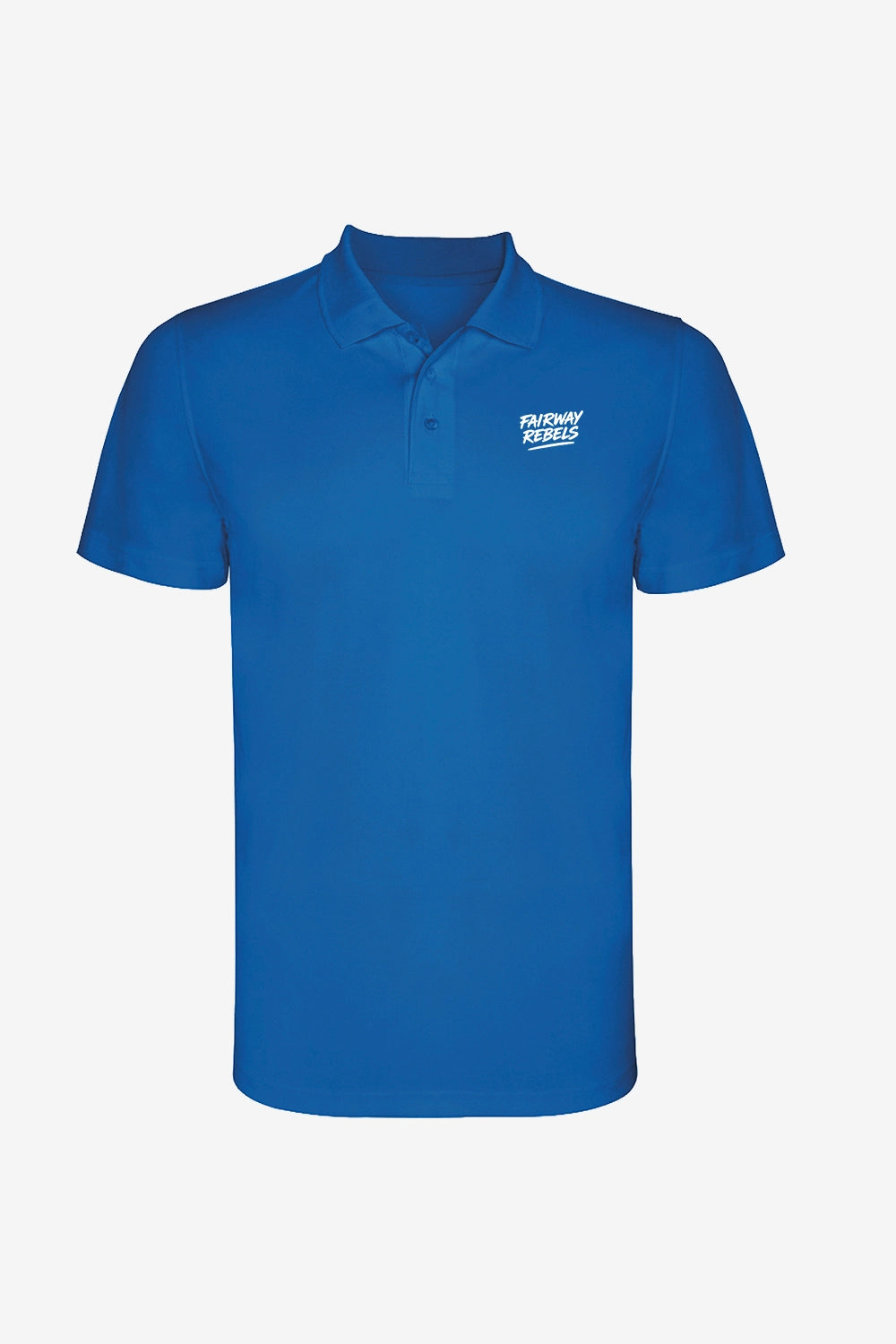 Polo technique enfant bleu, logo poitrine « Fairway Rebels ».