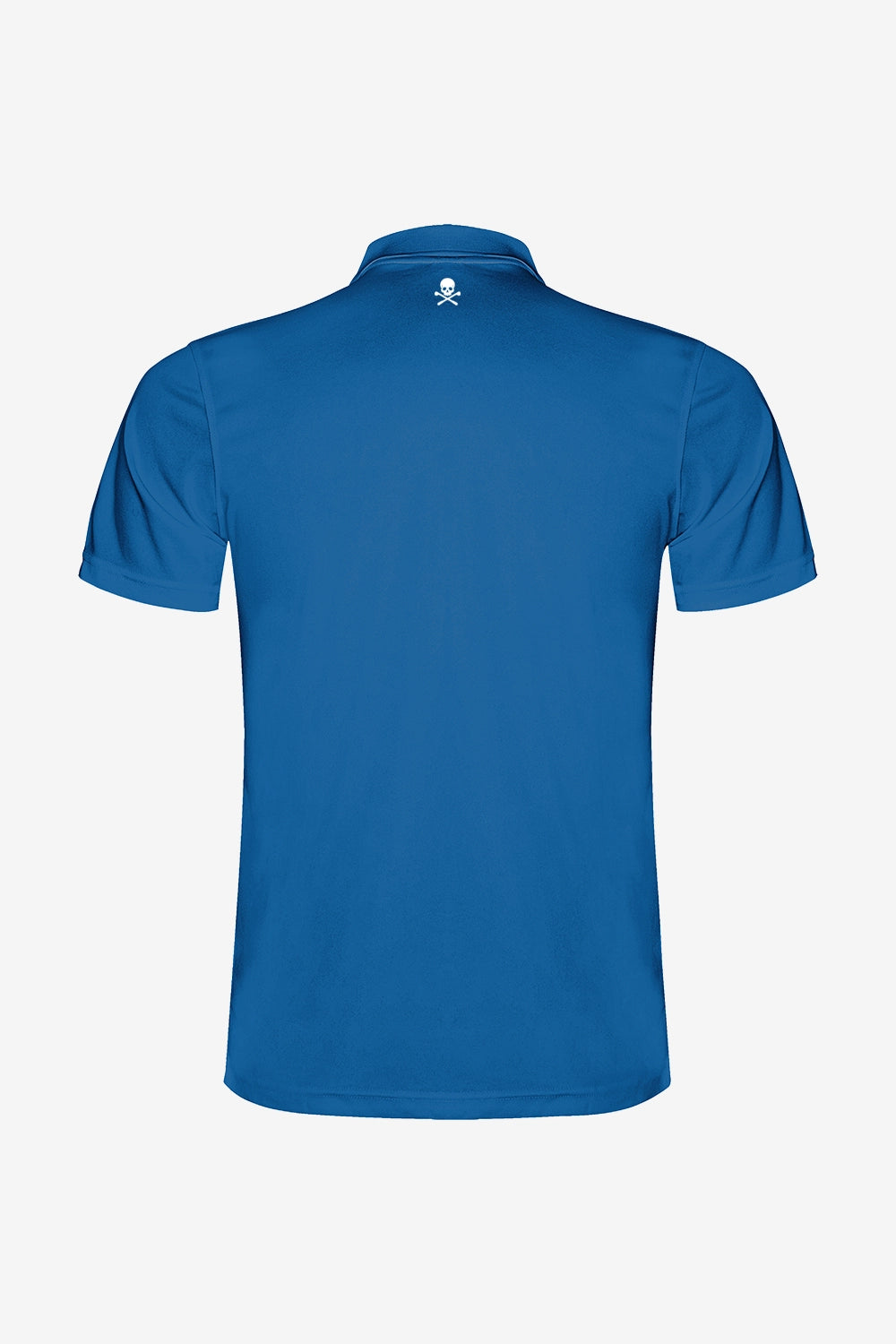 Polo technique enfant bleu, dos avec logo au col.