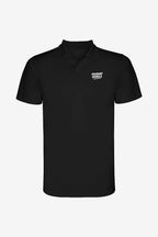 Polo technique noir fille, manches courtes, logo poitrine côté droit, col polo boutonné.