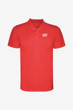 Polo technique golf fille rouge, col boutonné, manches courtes, logo poitrine.