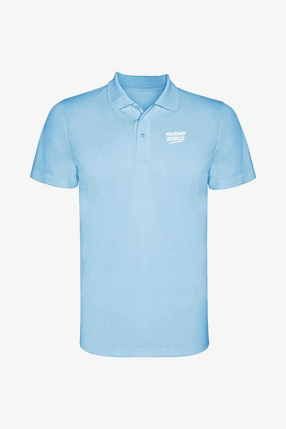 Polo technique bleu ciel pour garçon, devant boutonné et logo poitrine discret.