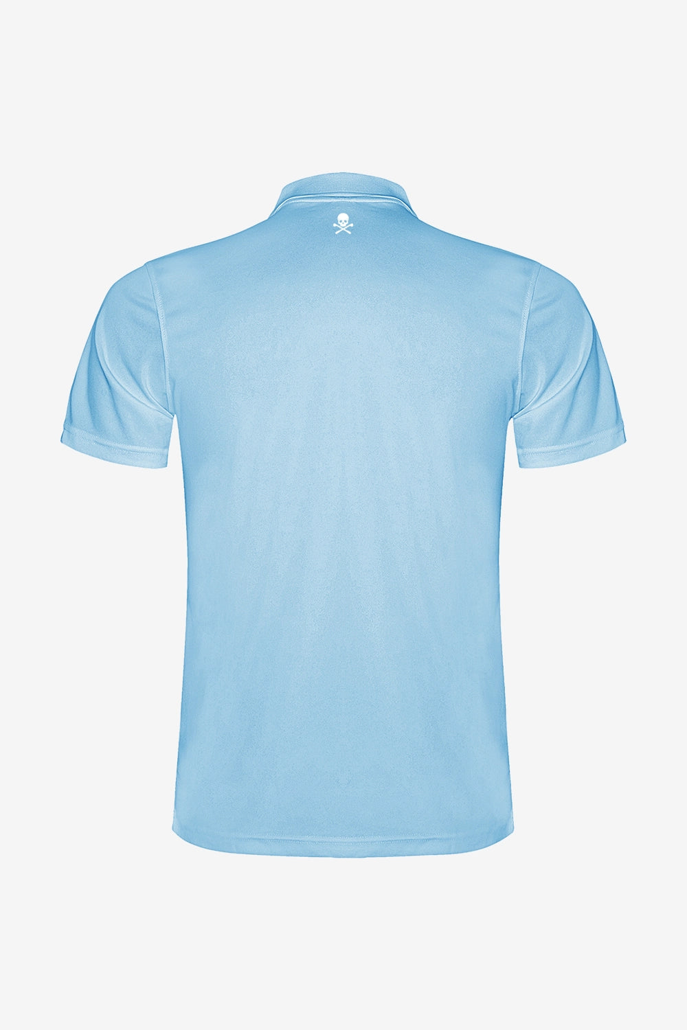 Polo technique bleu ciel pour garçon, vue dos, col côtelé et petit logo au cou.