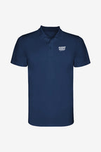 Polo technique garçon bleu marine, manches courtes, demi-fermeture et logo poitrine.