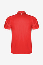 Polo technique rouge pour garçon, vue dos, logo au col, manches courtes