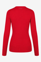 Pull golf femme rouge à manches longues, bords côtelés, vue dos