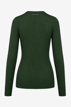 Pull golf femme vert vue dos, manches longues, bords côtelés au bas