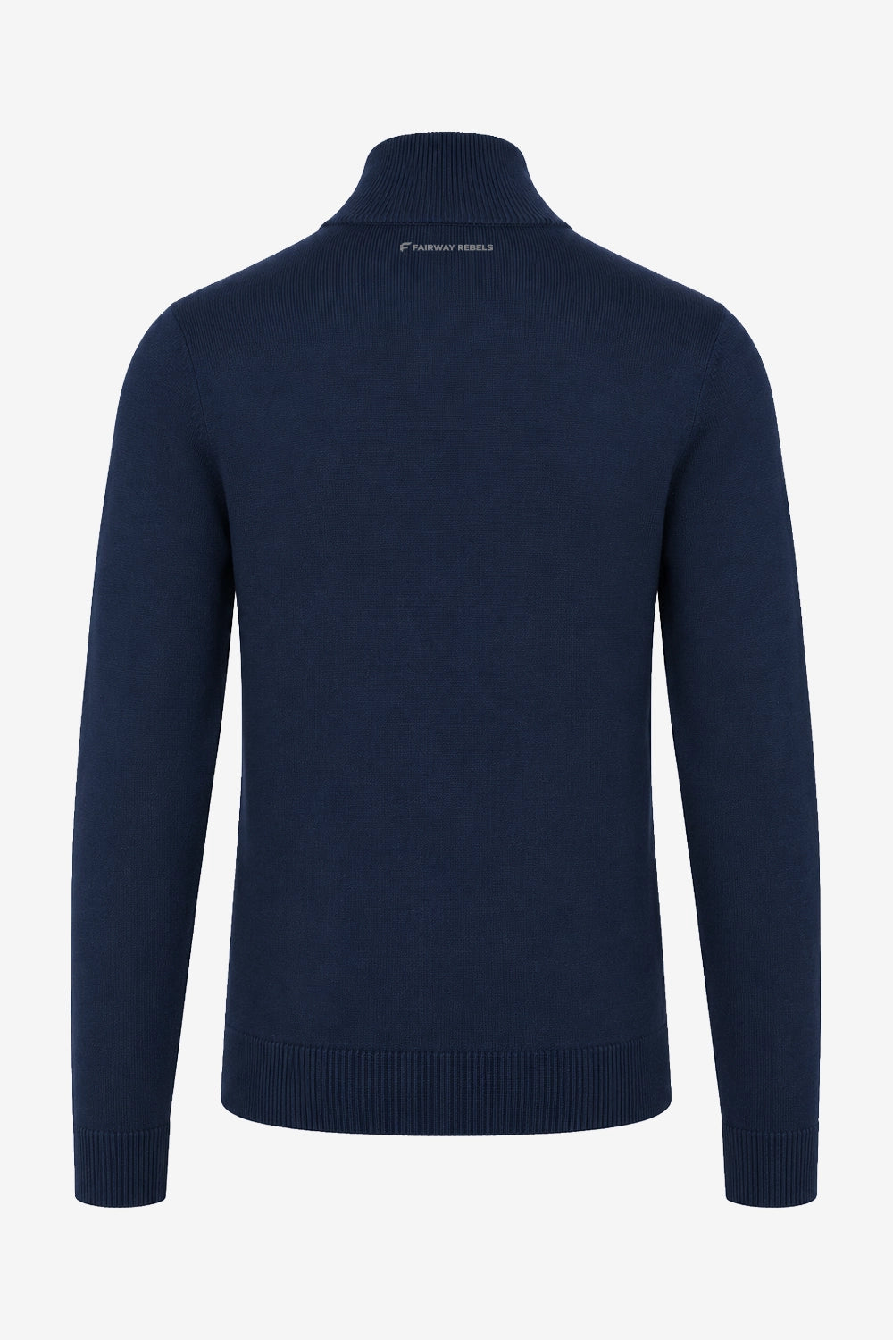 Pull golf homme col montant 1/4 zip bleu marine, tricot côtelé aux poignets et bas