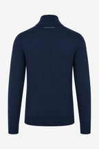 Pull golf homme col montant 1/4 zip bleu marine, tricot côtelé aux poignets et bas