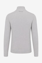 Pull golf homme col montant 1/4 zip gris clair, tricot côtelé aux poignets et bas