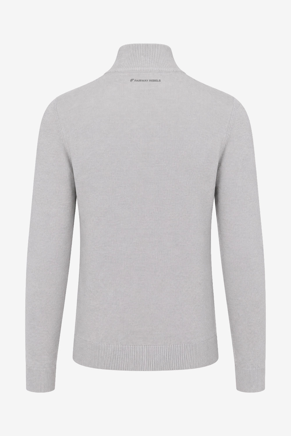Pull golf homme col montant 1/4 zip gris clair, tricot côtelé aux poignets et bas