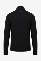 Pull golf homme col montant 1/4 zip noir, tricot côtelé aux poignets et bas