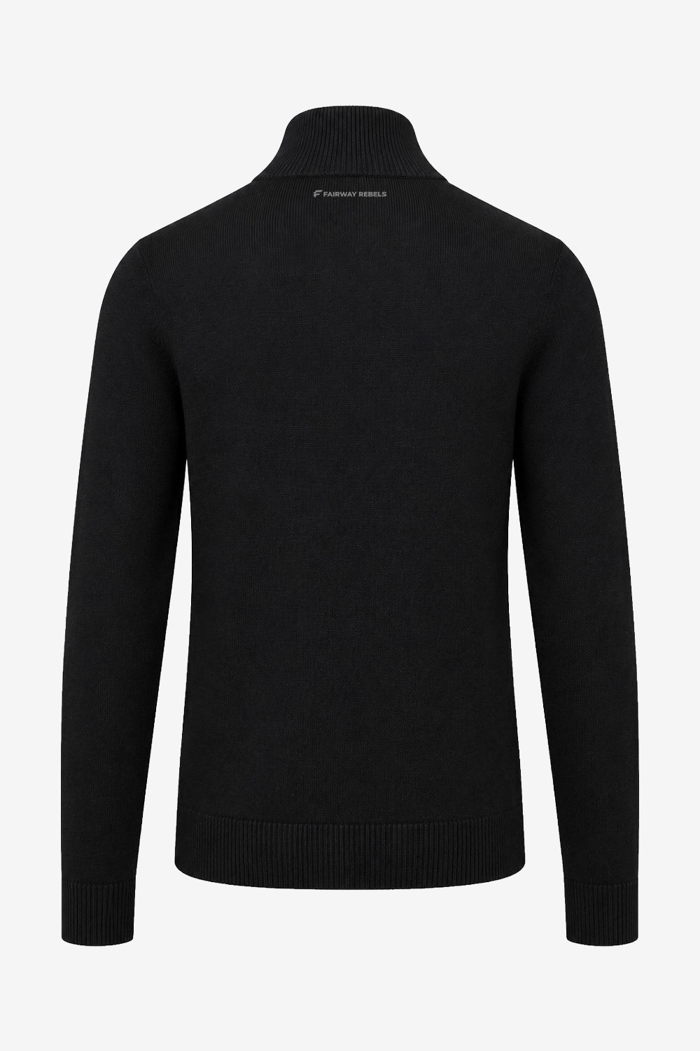Pull golf homme col montant 1/4 zip noir, tricot côtelé aux poignets et bas