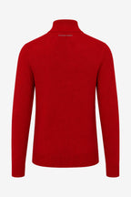 Pull golf homme col montant 1/4 zip rouge, tricot côtelé aux poignets et bas