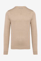 Pull homme manches longues beige clair, vue arrière, col côtelé.