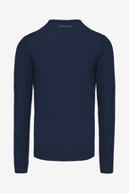 Pull homme manches longues bleu marine, vue arrière, col côtelé.