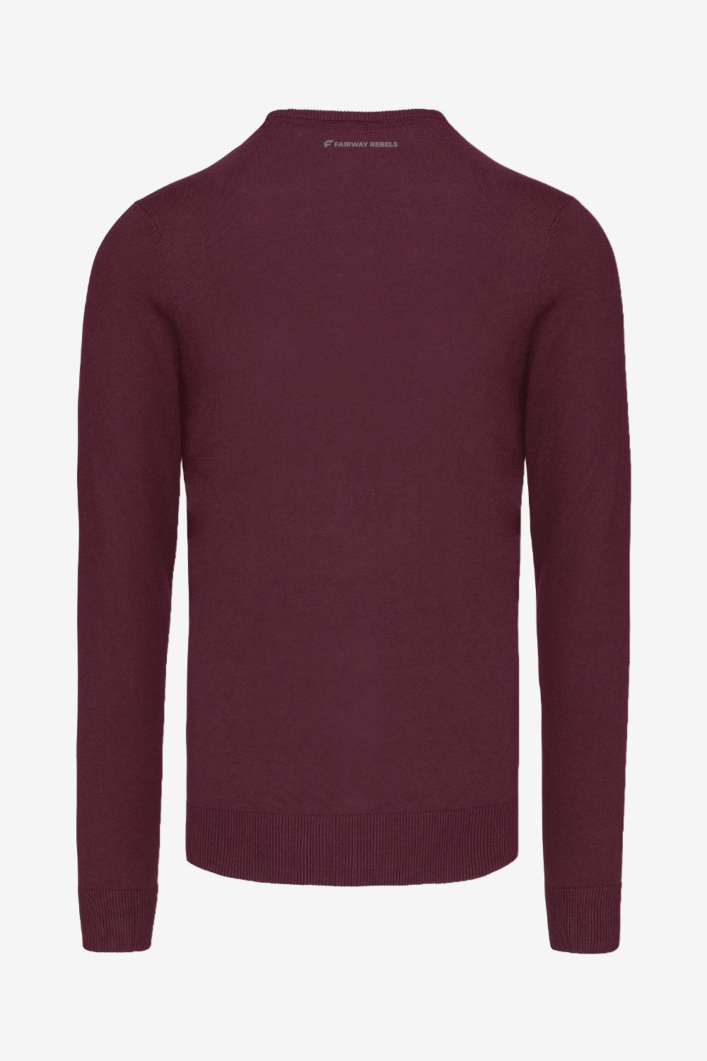 Pull homme col V bordeaux, manches longues, logo poitrine discret.