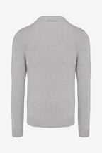 Pull homme manches longues gris clair, vue arrière, col côtelé.