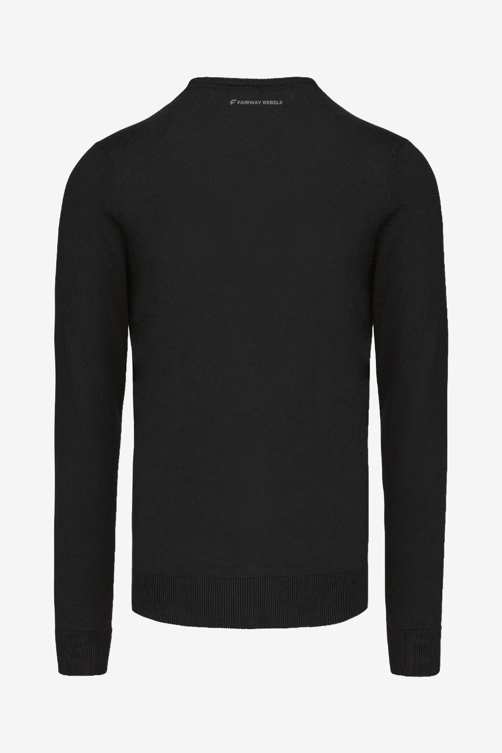Pull homme manches longues noir, vue arrière, col côtelé.