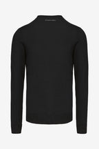 Pull homme manches longues noir, vue arrière, col côtelé.