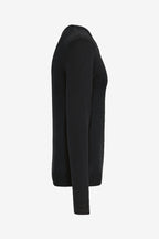 Pull de golf homme à col V noir, vue de profil, manches longues en maille.