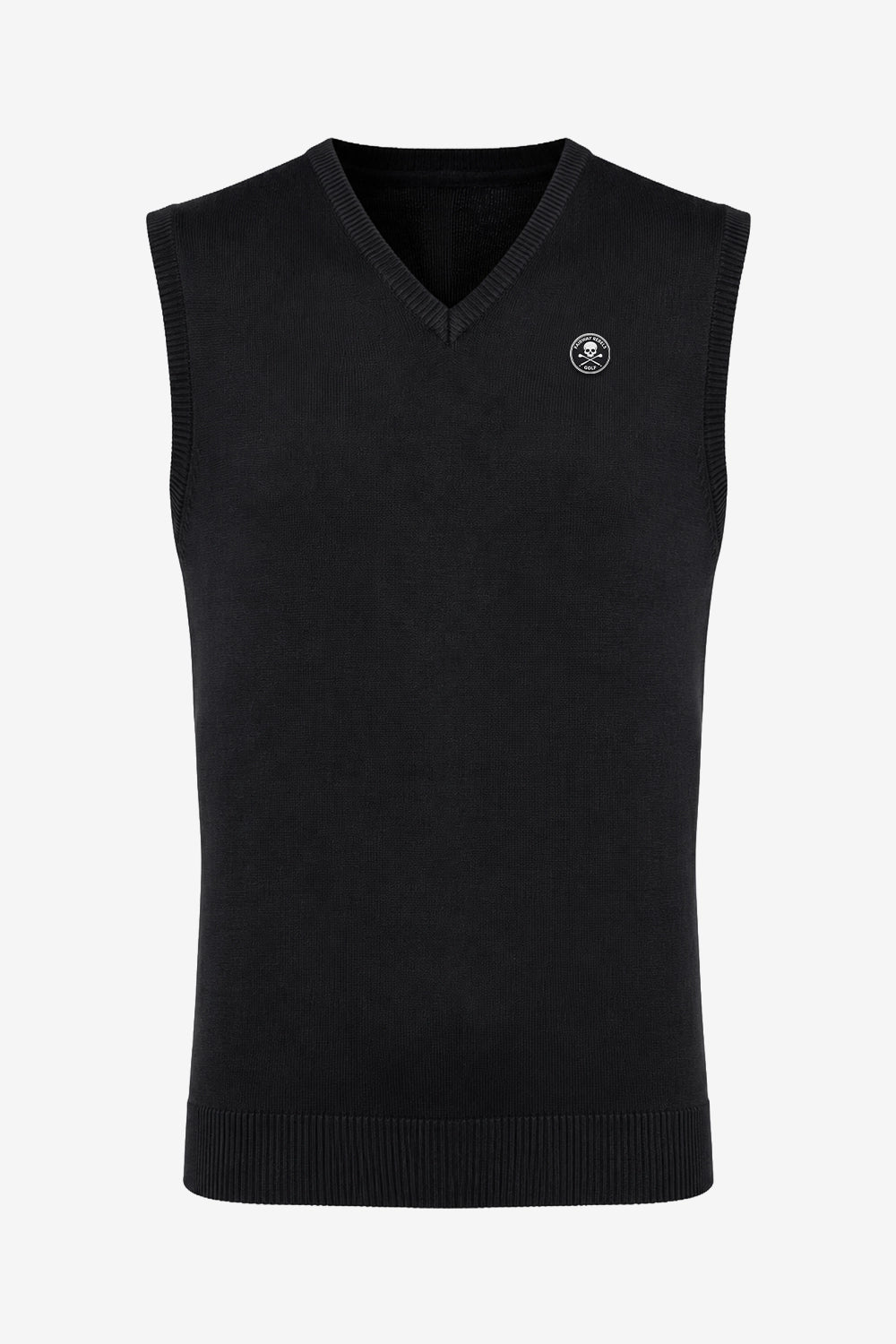 Gilet sans manches homme col V noir avec écusson sur la poitrine