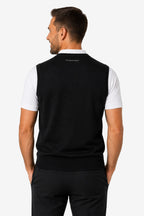 Gilet sans manches noir vue arrière, bord côte au bas