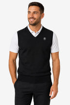 Gilet sans manches noir homme col V avec écusson sur la poitrine