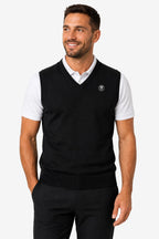 Gilet sans manches noir homme, vue de trois-quarts, col V et bord côte bas